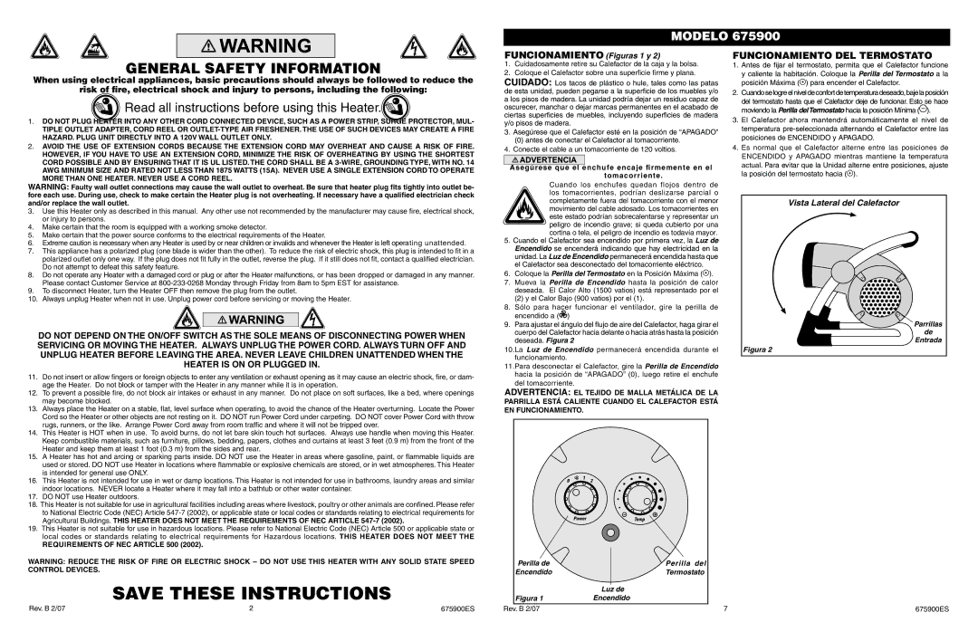 Lasko 675900 manual General Safety Information, Funcionamiento DEL Termostato 