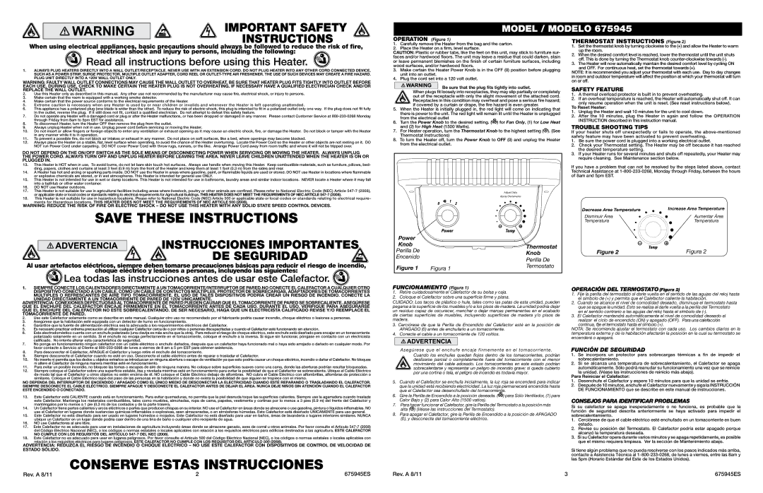 Lasko 675945 warranty Safety Feature, Trouble Shooting Tips 