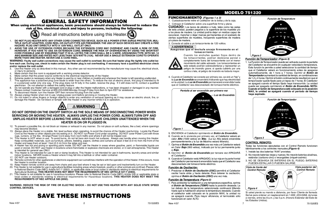 Lasko 751320 manual Función de Temporizador Figura, Función de Oscilación, Función de Temperatura Figura, Control Remoto 