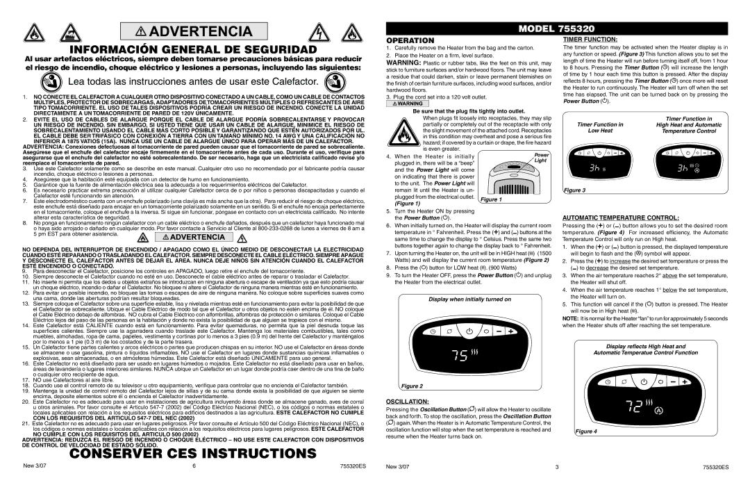 Lasko 755320 manual Operation, Timer Function, Automatic Temperature Control, Oscillation 