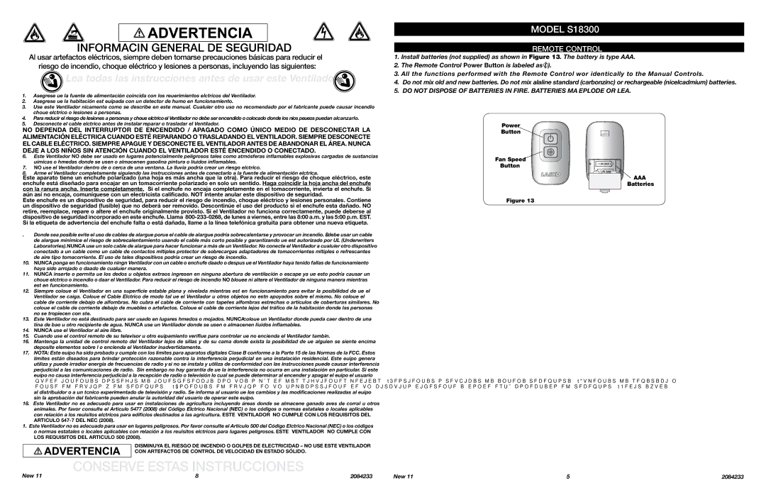 Lasko S18300 manual Conserve Estas Instrucciones, Información General DE Seguridad, Remote Control 