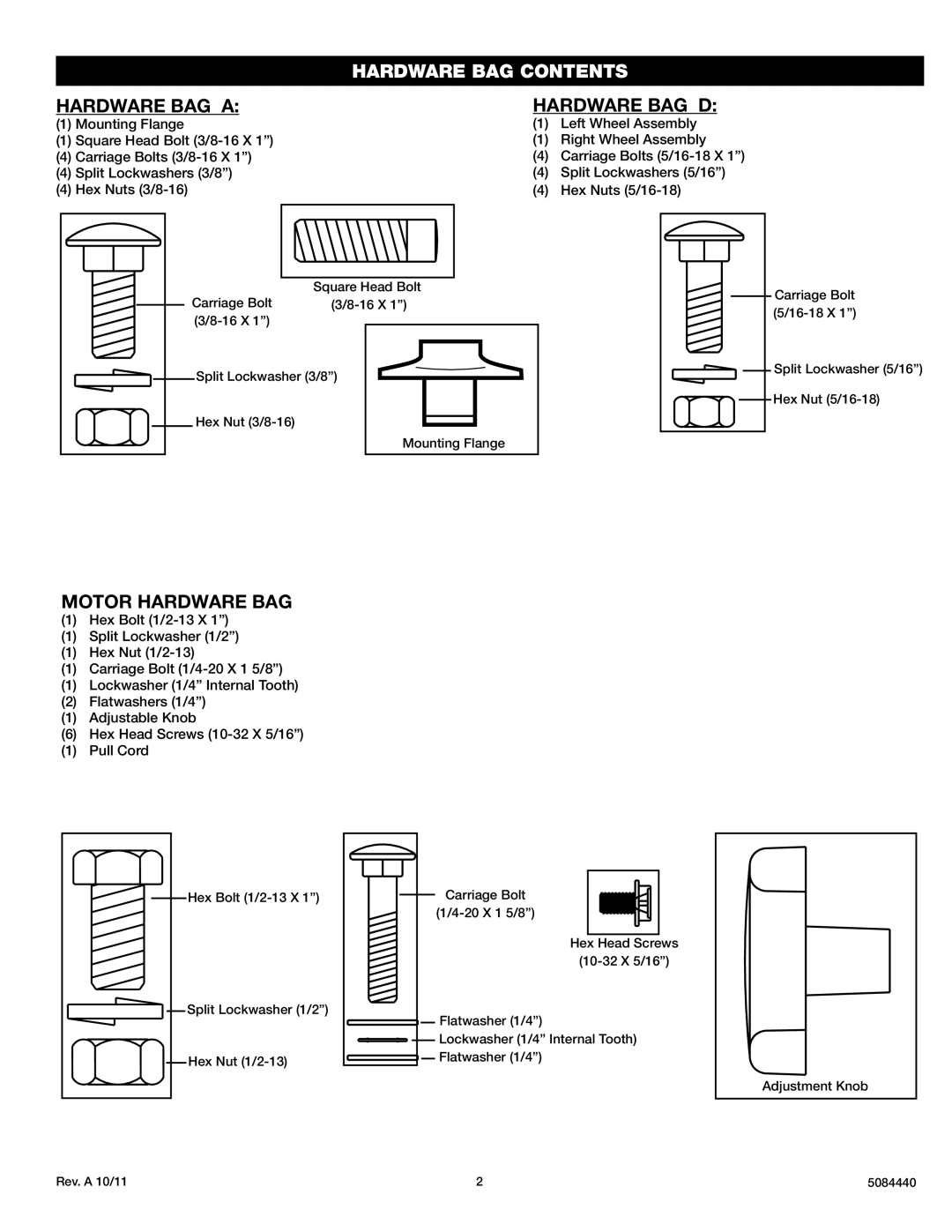 Lasko X30400 instruction sheet Hardware BAG Contents 