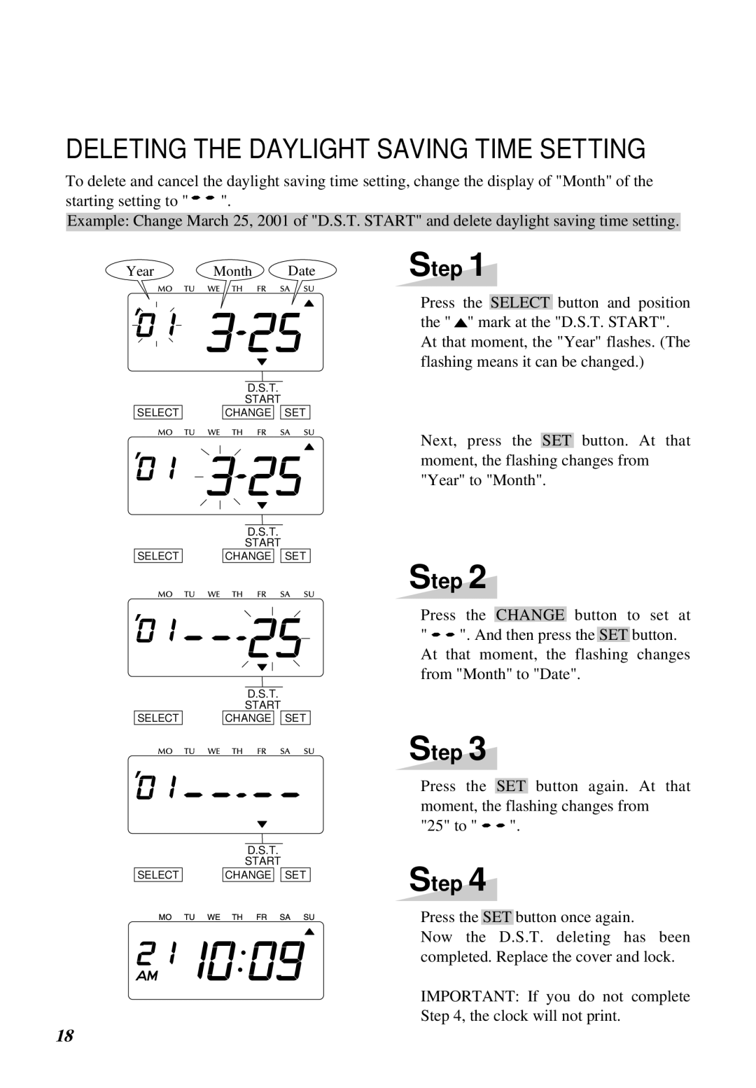 Lathem 1000E manual Deleting the Daylight Saving Time Setting 