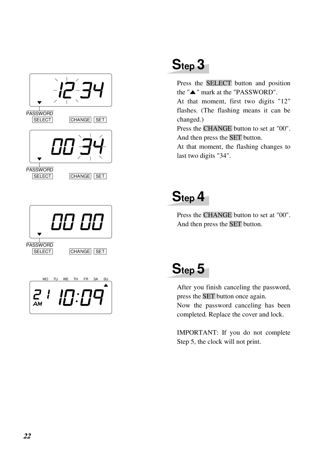 Lathem 1000E manual Password Select Change SET 