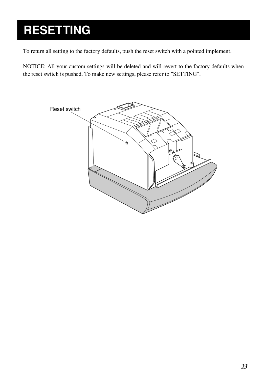 Lathem 1000E manual Resetting 