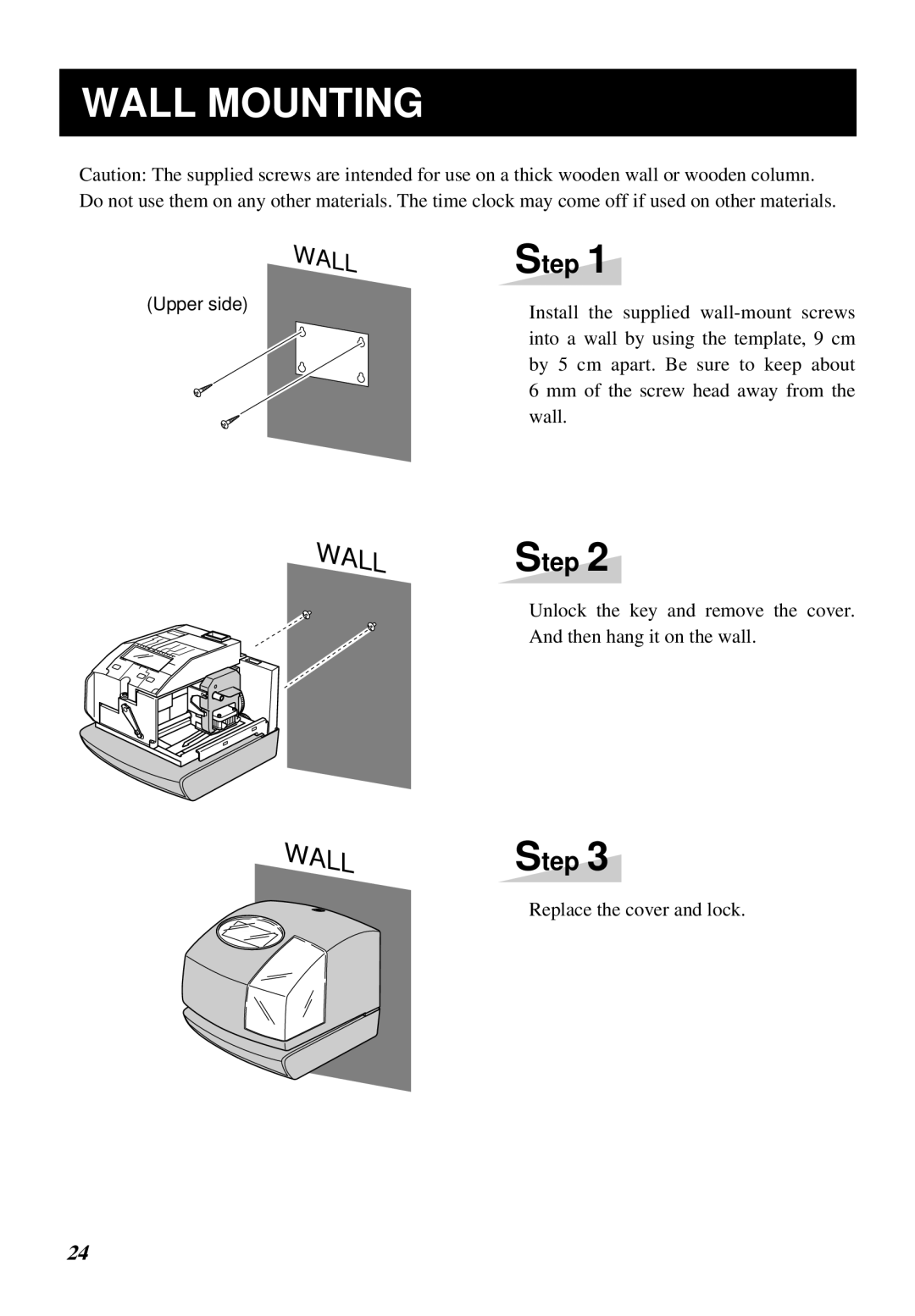 Lathem 1000E manual Wall Mounting 