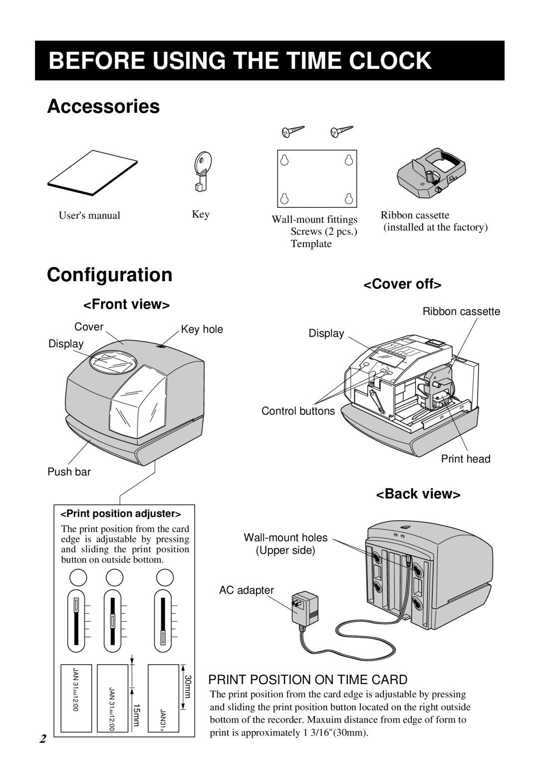 Lathem 1000E manual Before Using the Time Clock, Configuration 