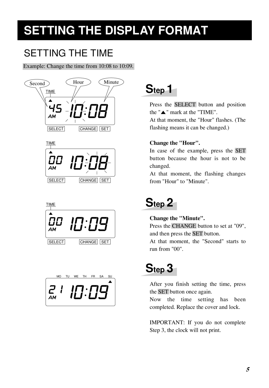 Lathem 1000E manual Setting the Display Format, Setting the Time 