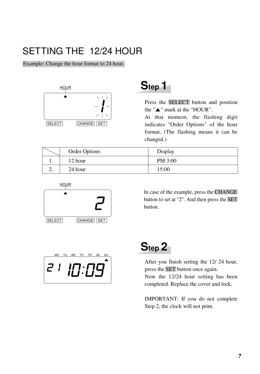 Lathem 1000E manual Setting the 12/24 Hour 