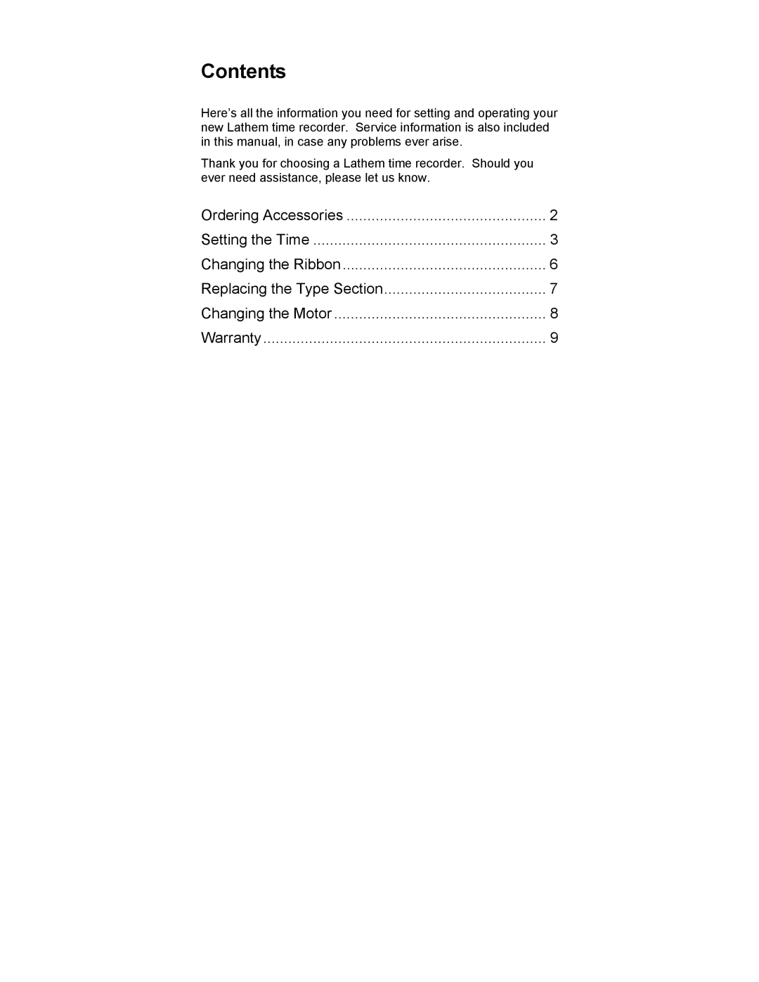 Lathem 1200 Series user manual Contents 