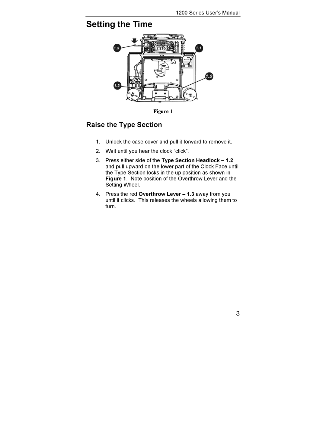 Lathem 1200 Series user manual Setting the Time, Raise the Type Section 