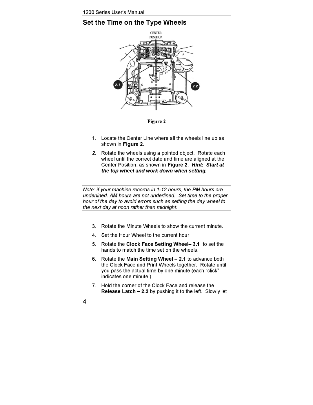 Lathem 1200 Series user manual Set the Time on the Type Wheels 