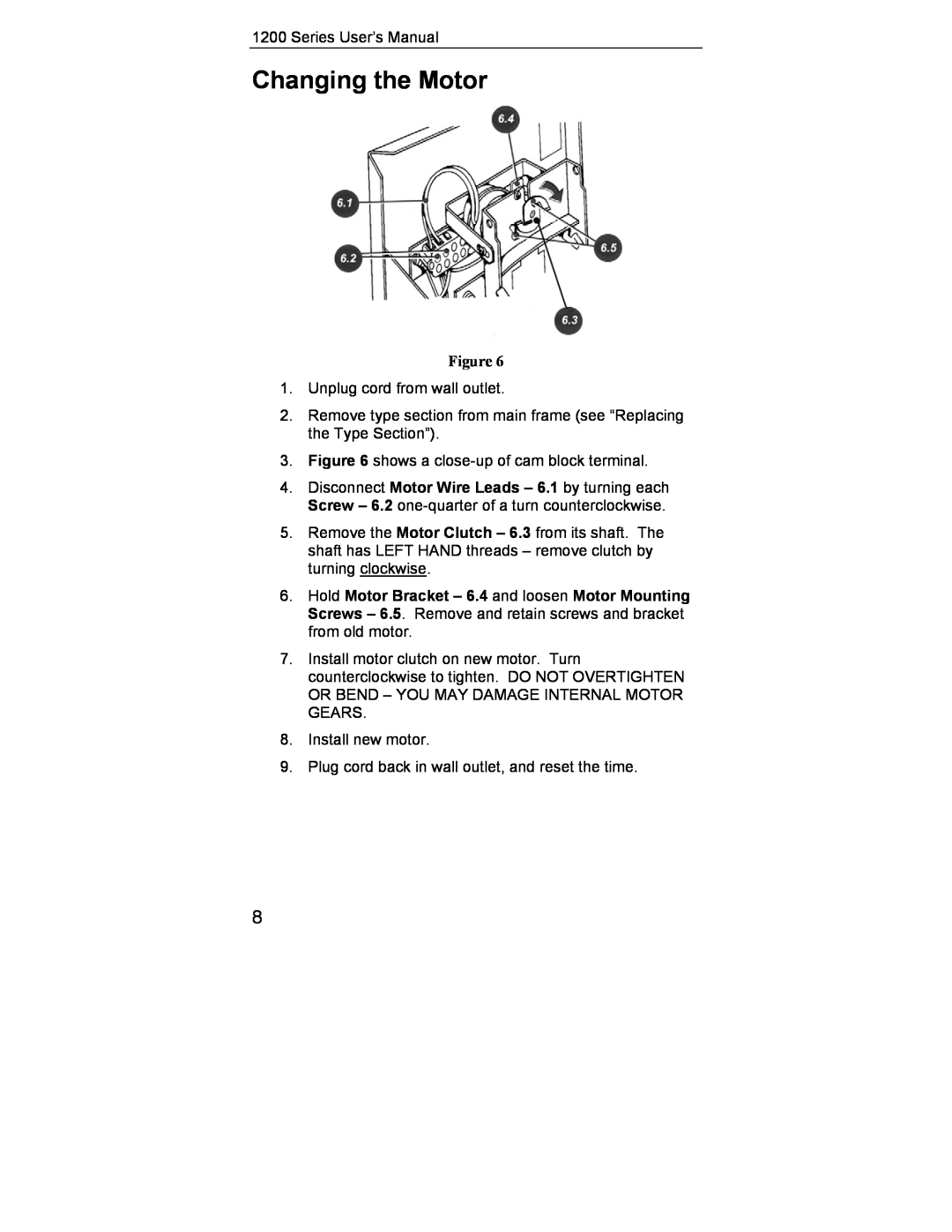 Lathem 1200 Series user manual Changing the Motor 