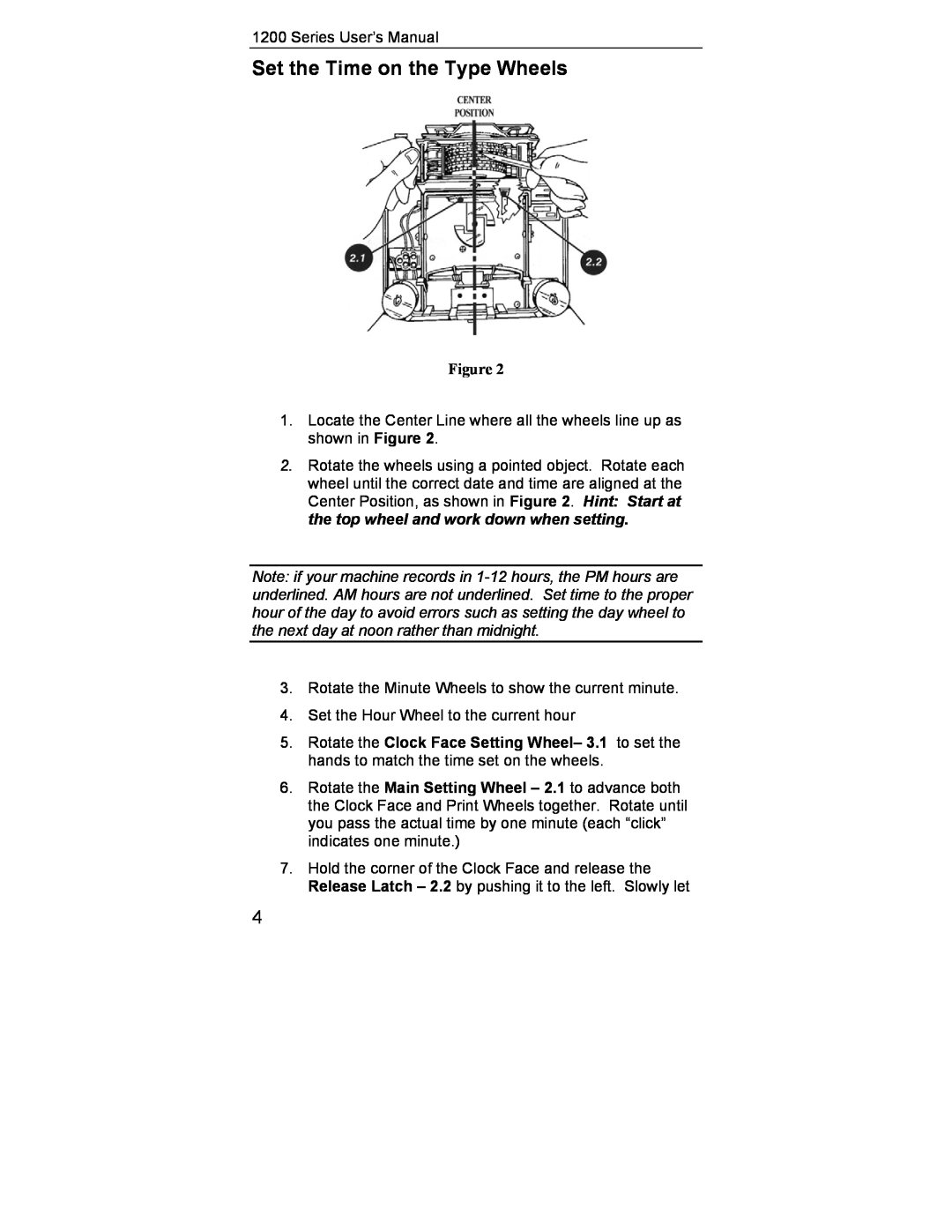 Lathem 1200 Series user manual Set the Time on the Type Wheels 