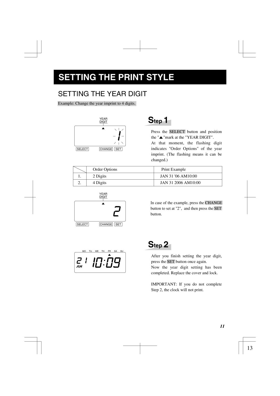 Lathem 1500E manual Setting the Print Style, Setting the Year Digit 