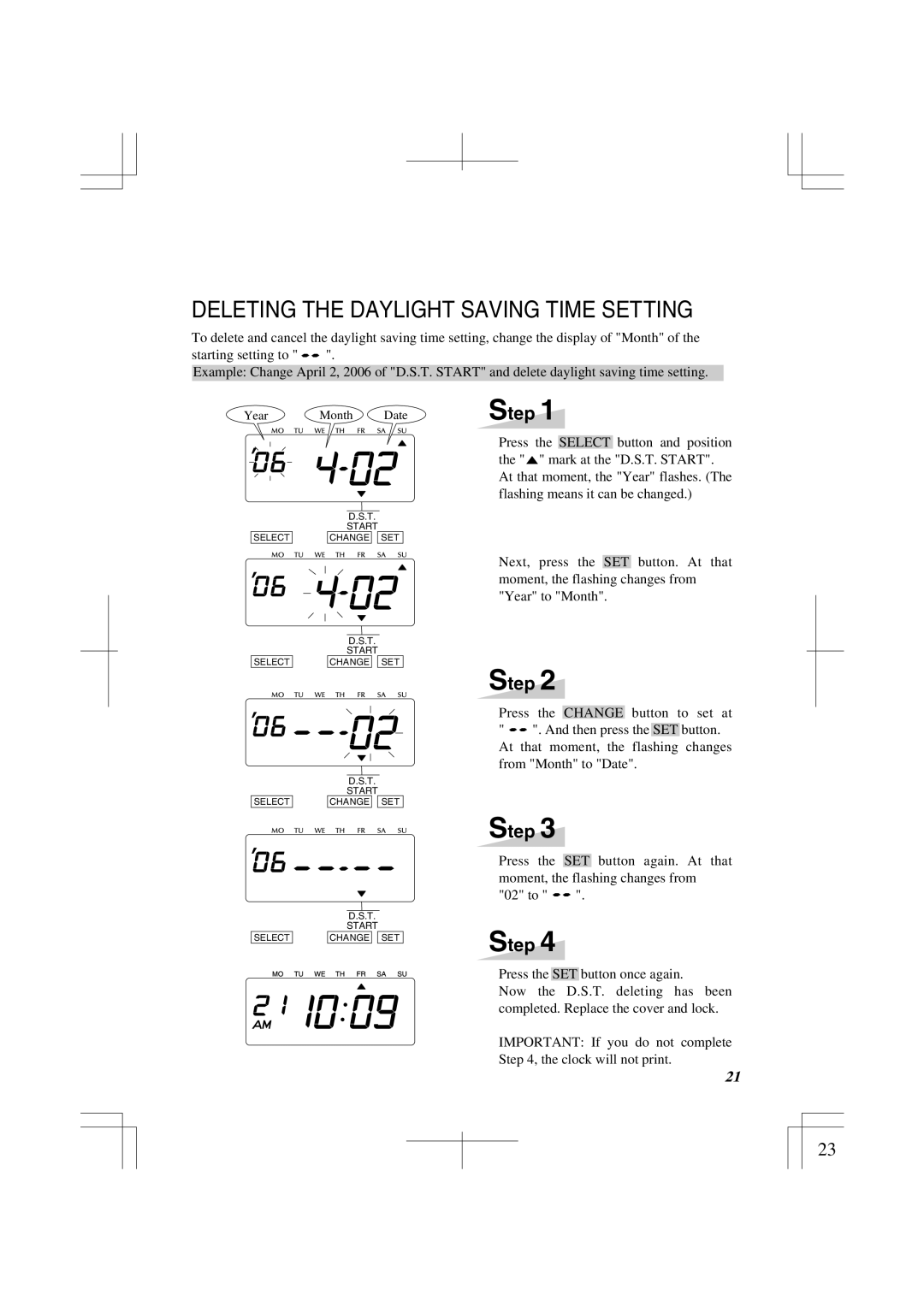 Lathem 1500E manual Deleting the Daylight Saving Time Setting 