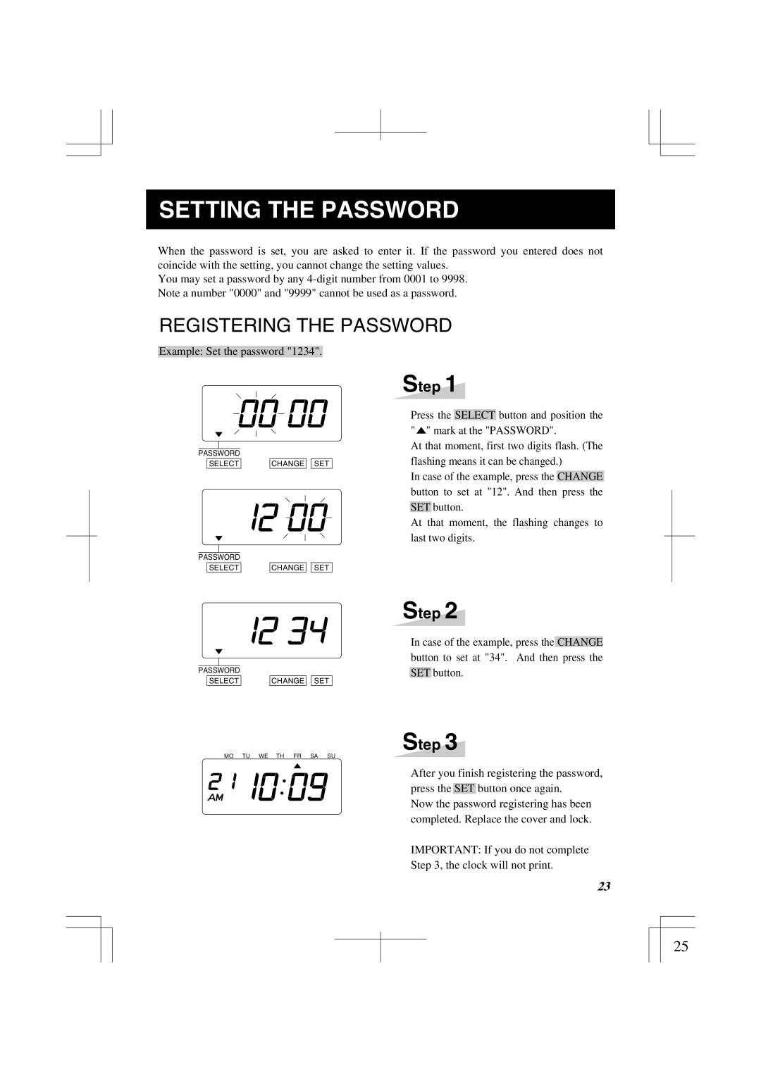 Lathem 1500E manual Setting the Password, Registering the Password 