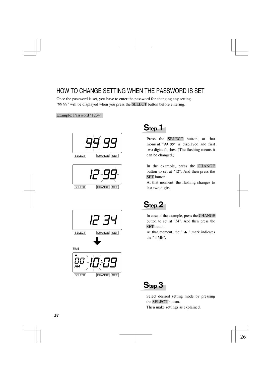 Lathem 1500E manual HOW to Change Setting When the Password is SET 