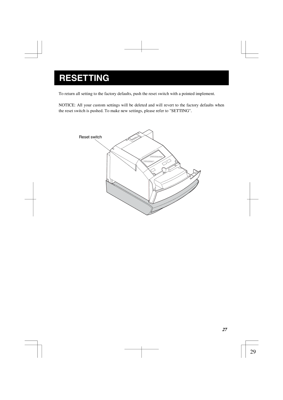 Lathem 1500E manual Resetting 