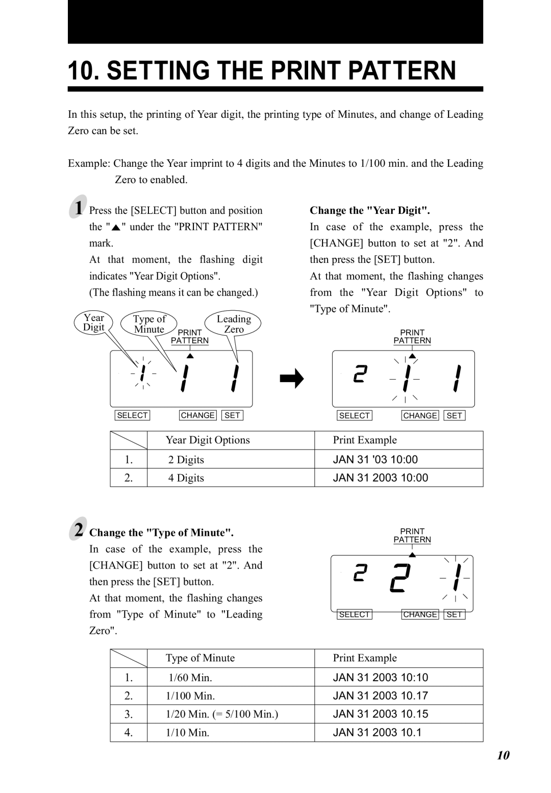 Lathem 5000E Plus manual Setting the Print Pattern, Change the Year Digit, Change the Type of Minute 