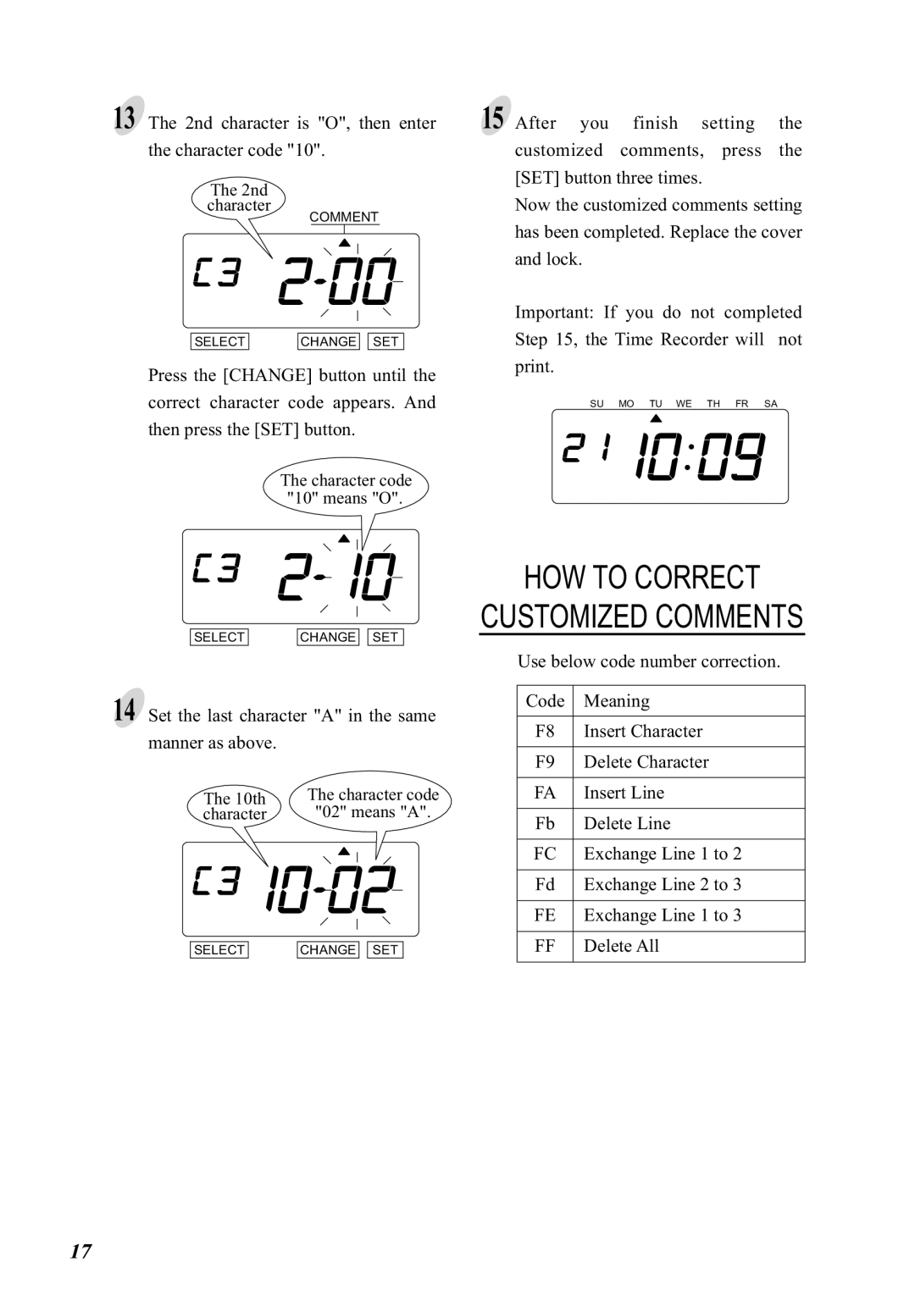 Lathem 5000E Plus manual 2nd character is O, then enter the character code 