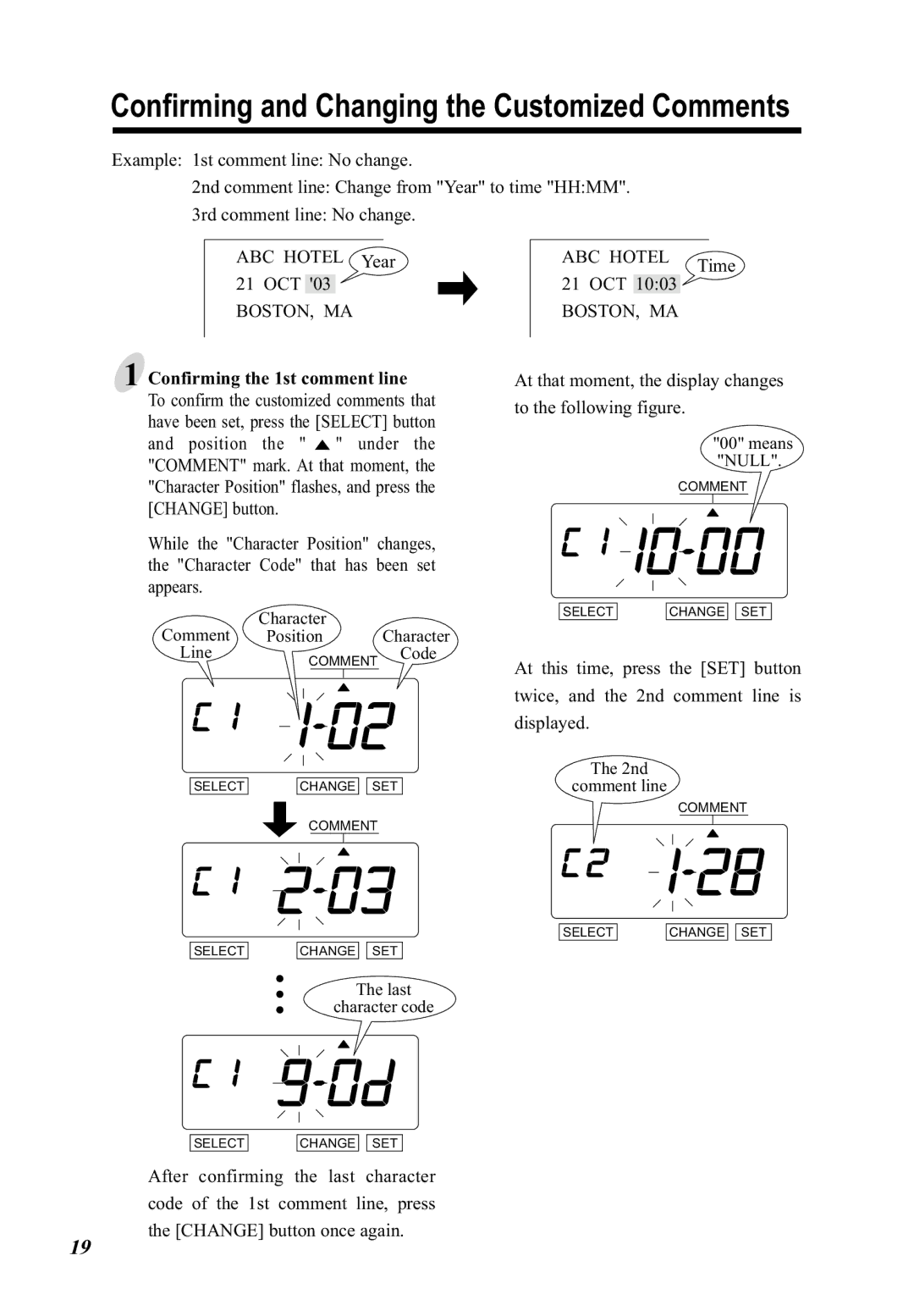 Lathem 5000E Plus manual Confirming the 1st comment line, Last Character code 