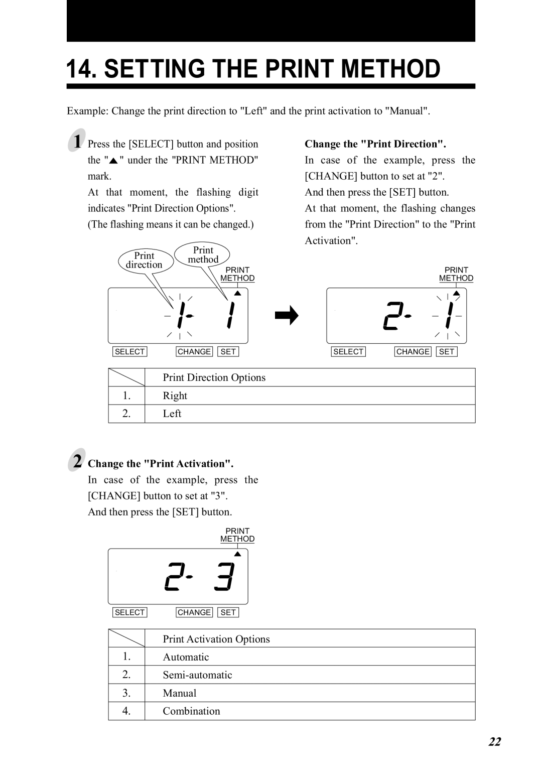 Lathem 5000E Plus manual Setting the Print Method, Print Print Direction method, Change the Print Direction 