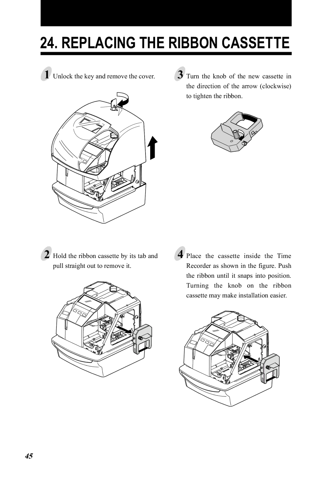 Lathem 5000E Plus manual Replacing the Ribbon Cassette 