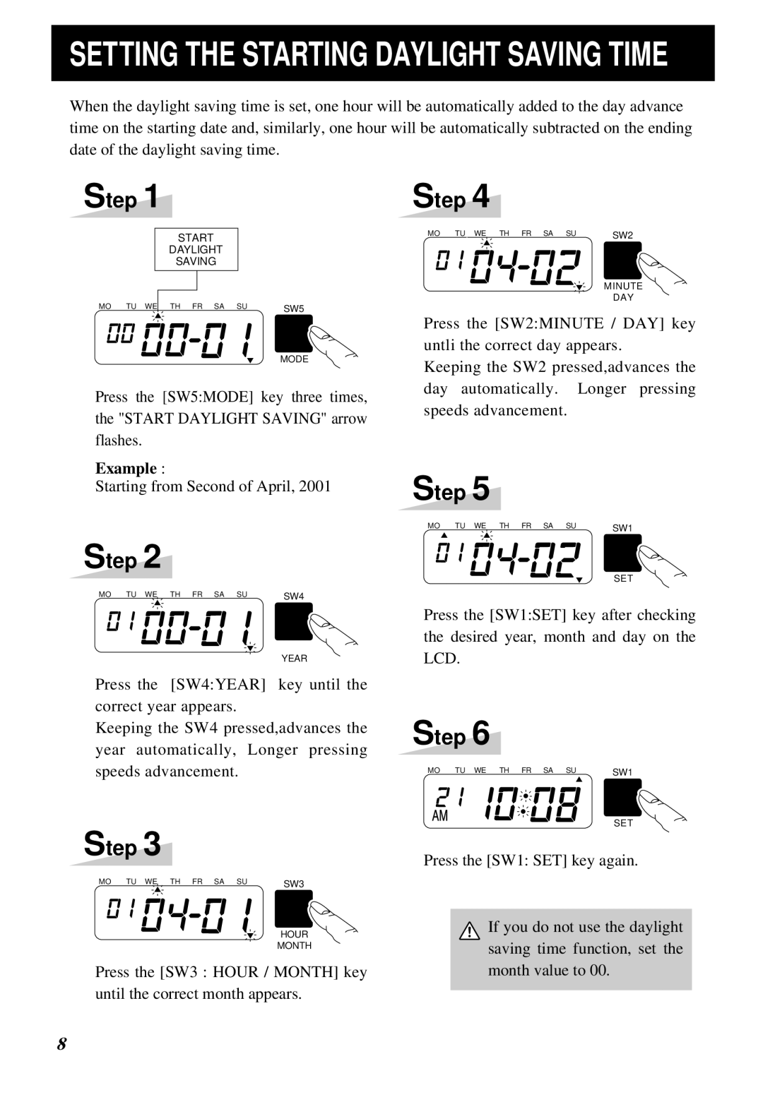 Lathem 5000E manual Setting the Starting Daylight Saving Time 