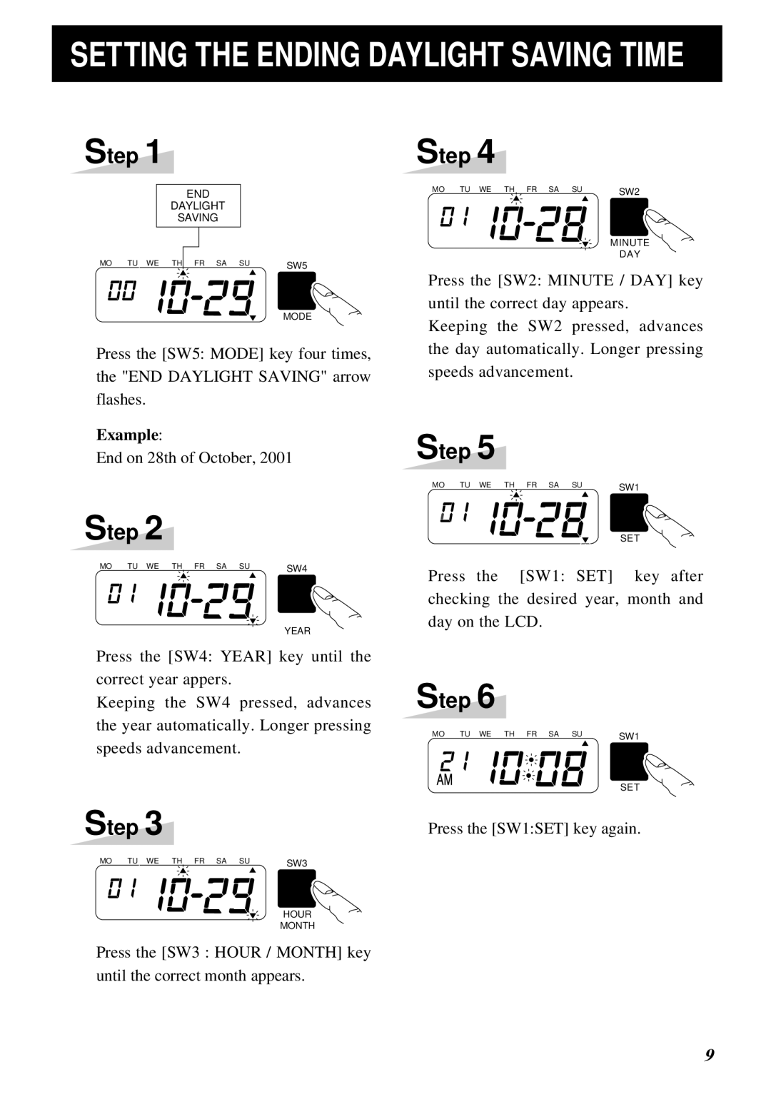 Lathem 5000E manual Setting the Ending Daylight Saving Time 