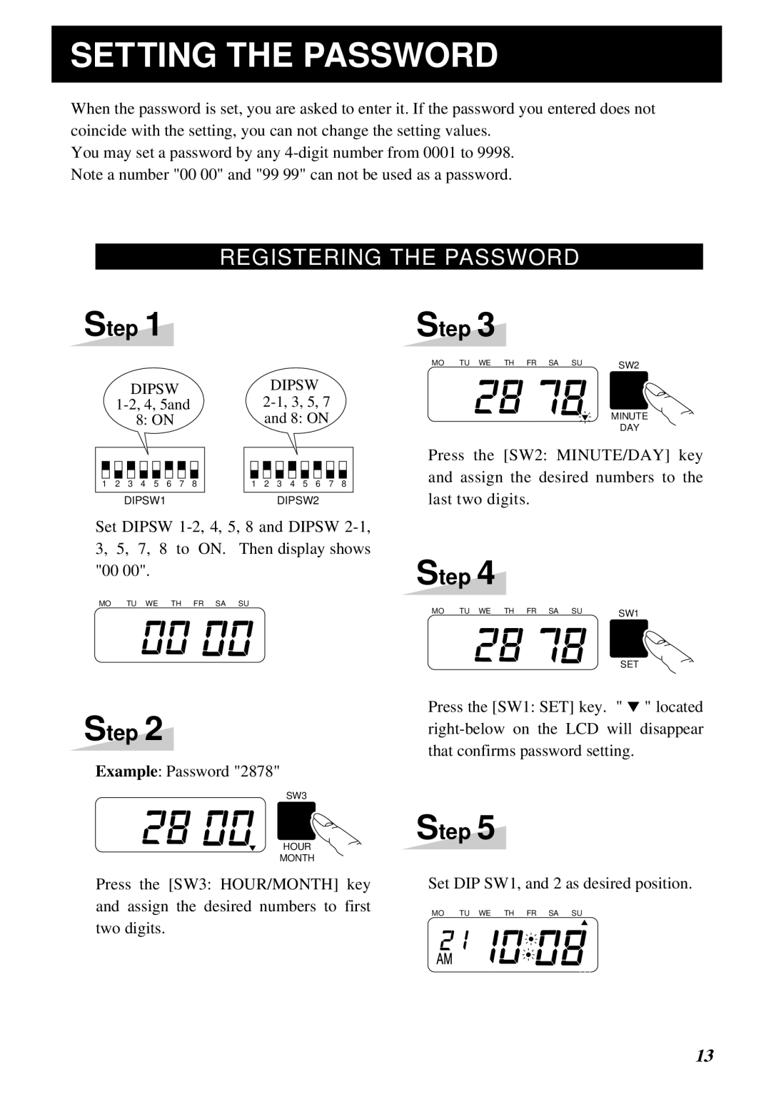 Lathem 5000E manual Setting the Password, Registering the Password 