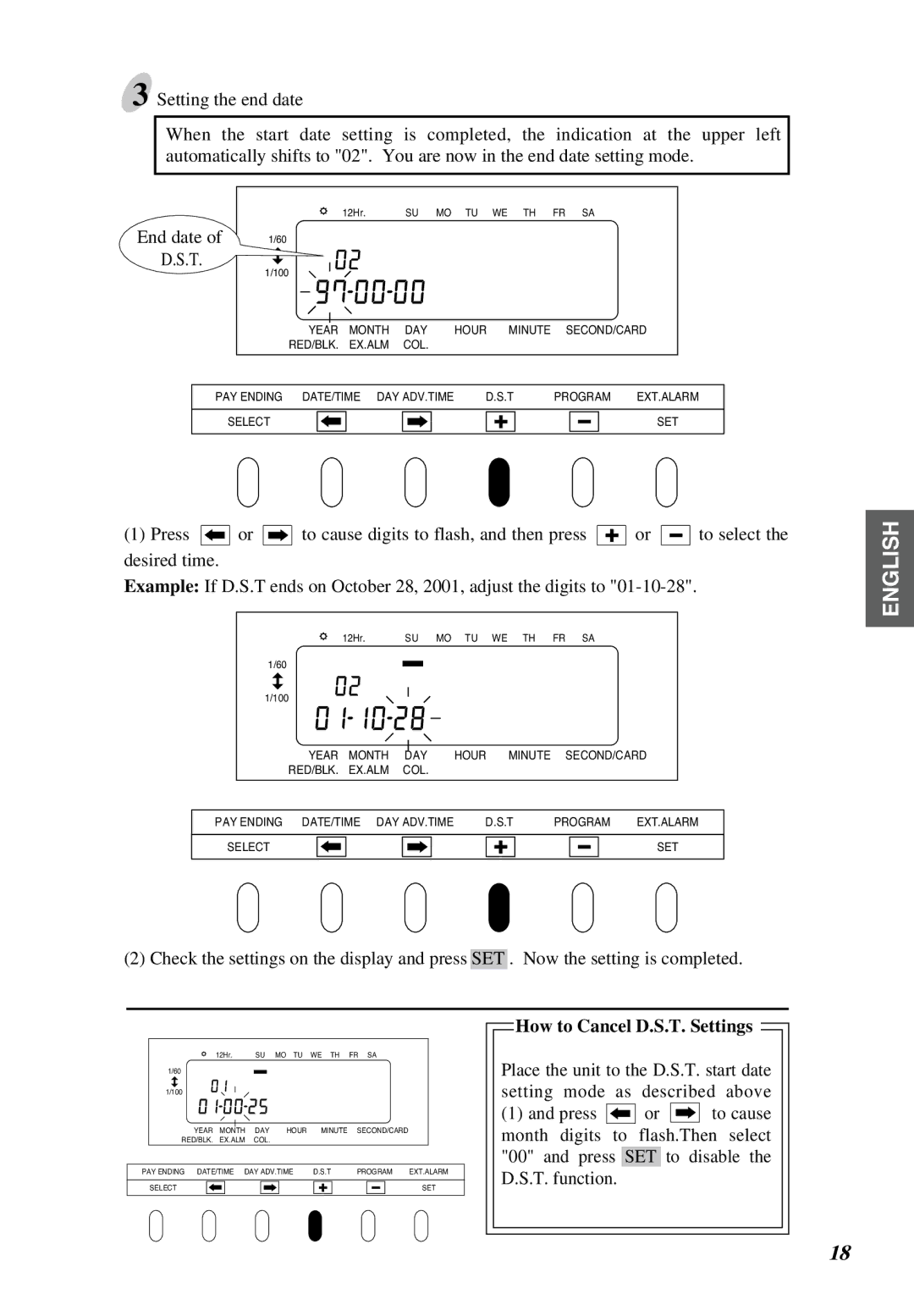 Lathem 6000E manual How to Cancel D.S.T. Settings, End date 