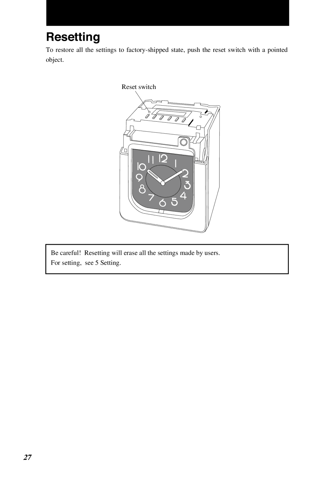 Lathem 6000E manual Resetting 