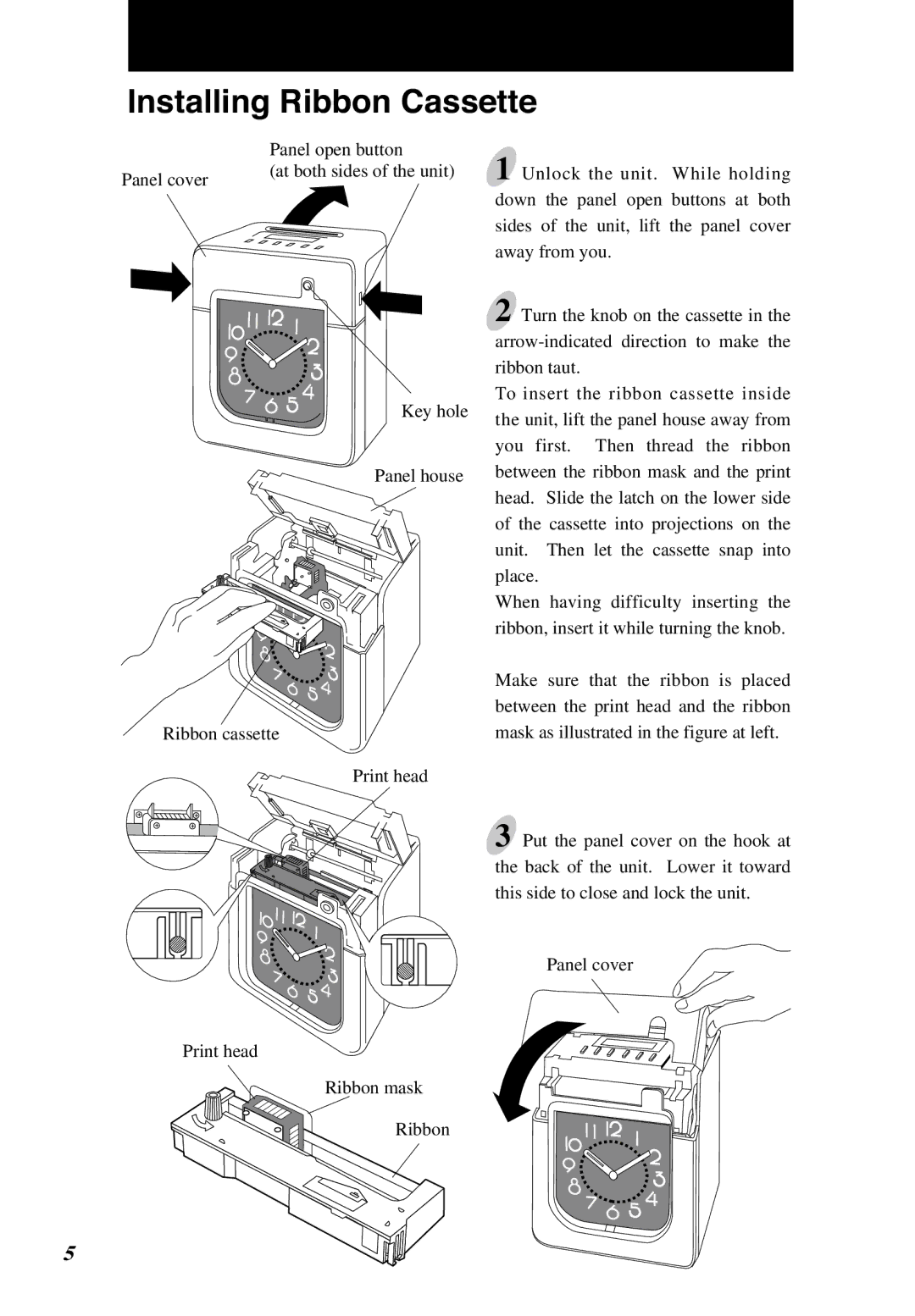 Lathem 6000E manual Installing Ribbon Cassette, Panel open button 