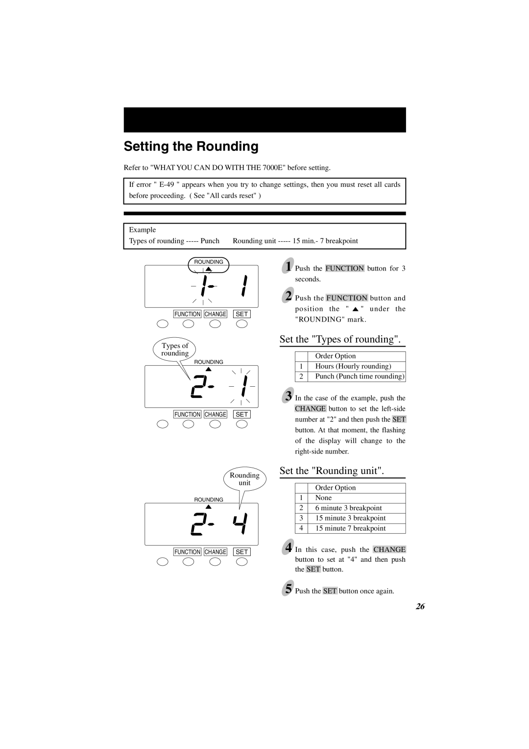 Lathem 7000E manual Setting the Rounding, Set the Types of rounding, Set the Rounding unit 