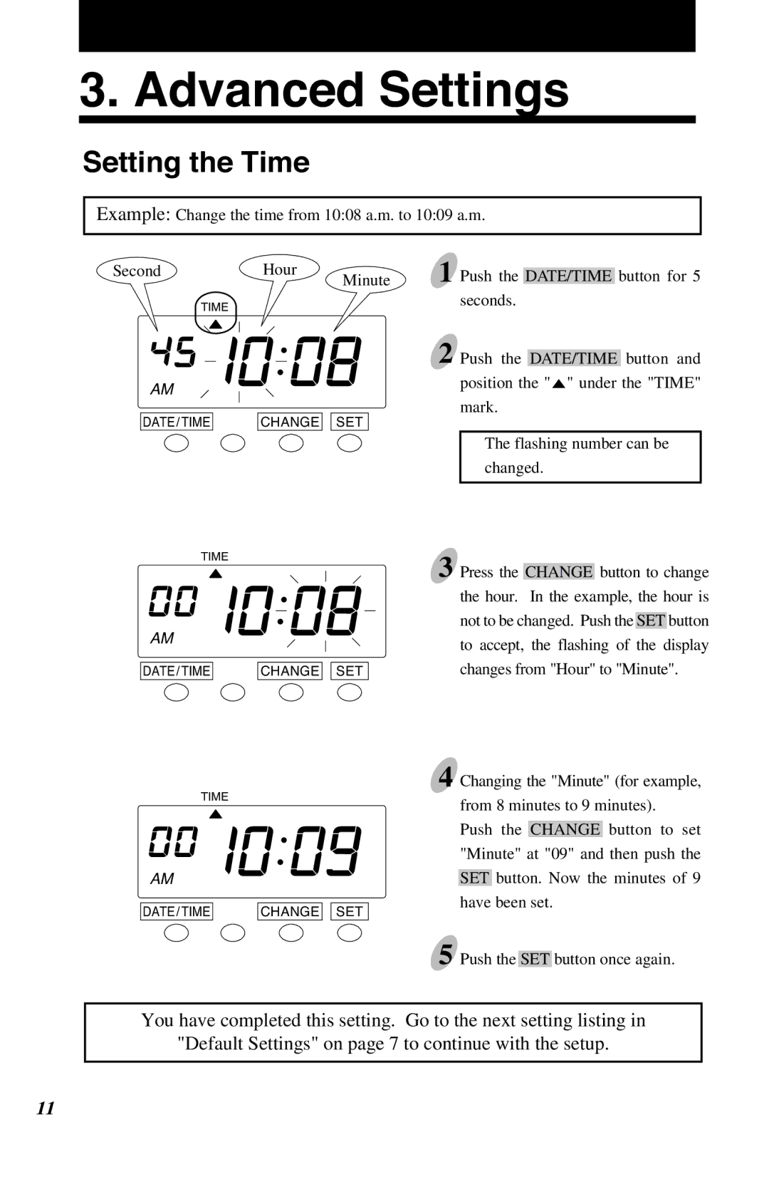 Lathem 7500E manual Advanced Settings, Setting the Time 