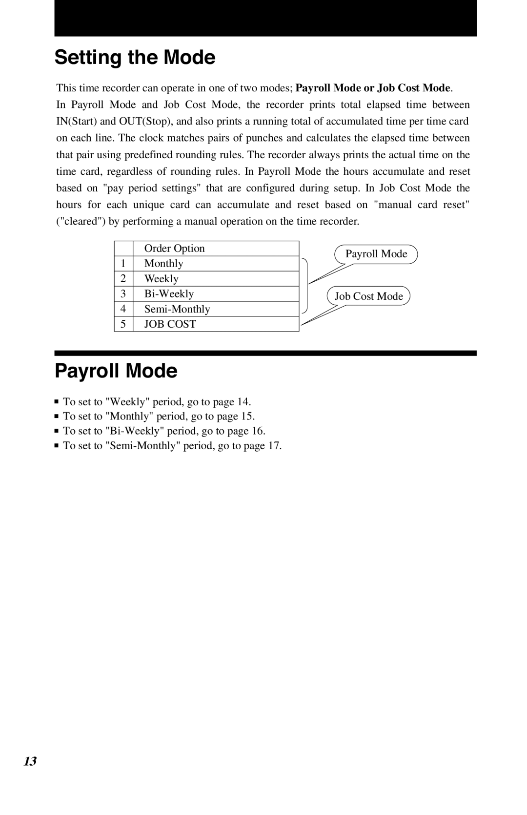 Lathem 7500E manual Setting the Mode, Payroll Mode 