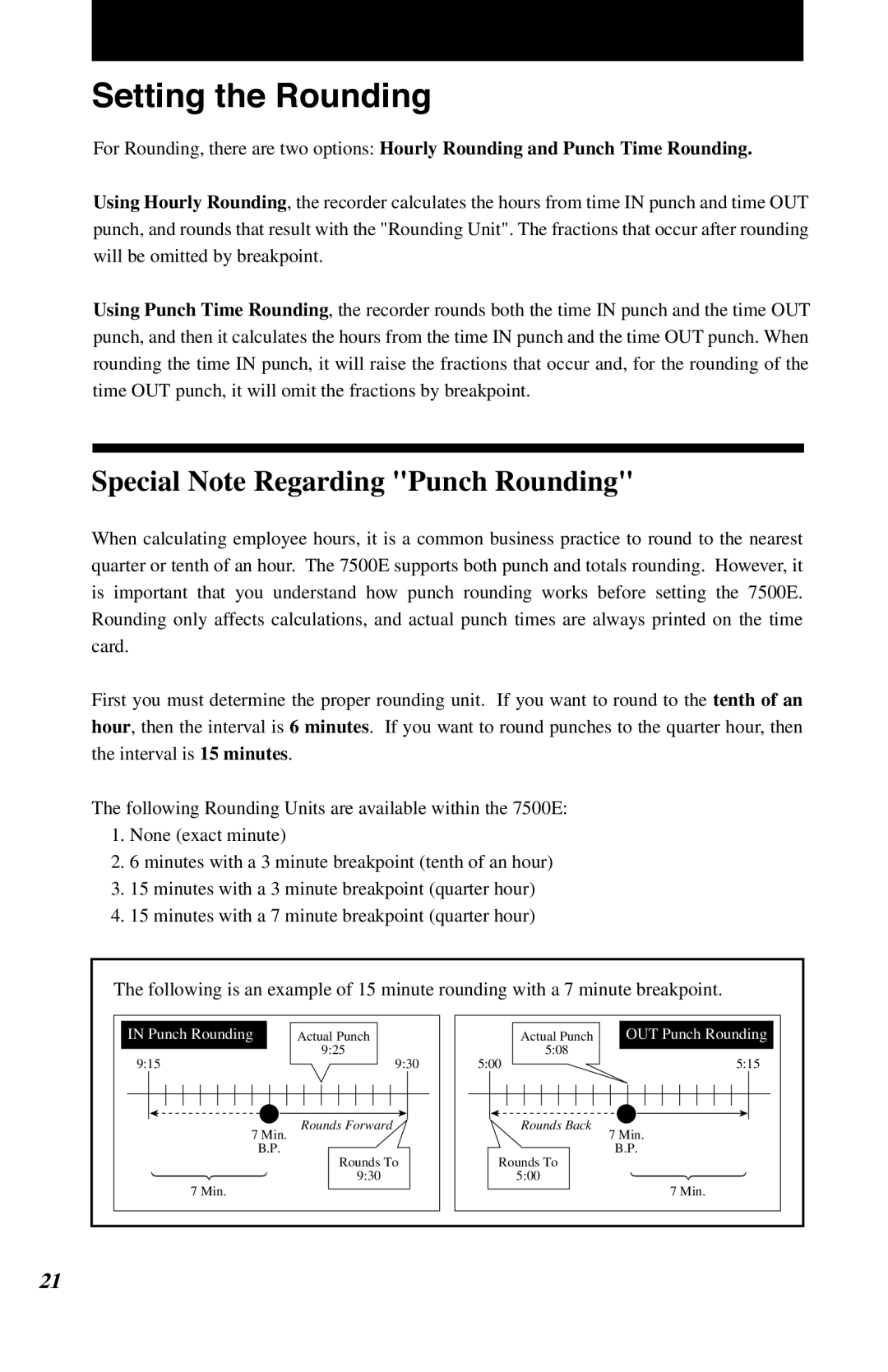 Lathem 7500E manual Setting the Rounding, Special Note Regarding Punch Rounding 