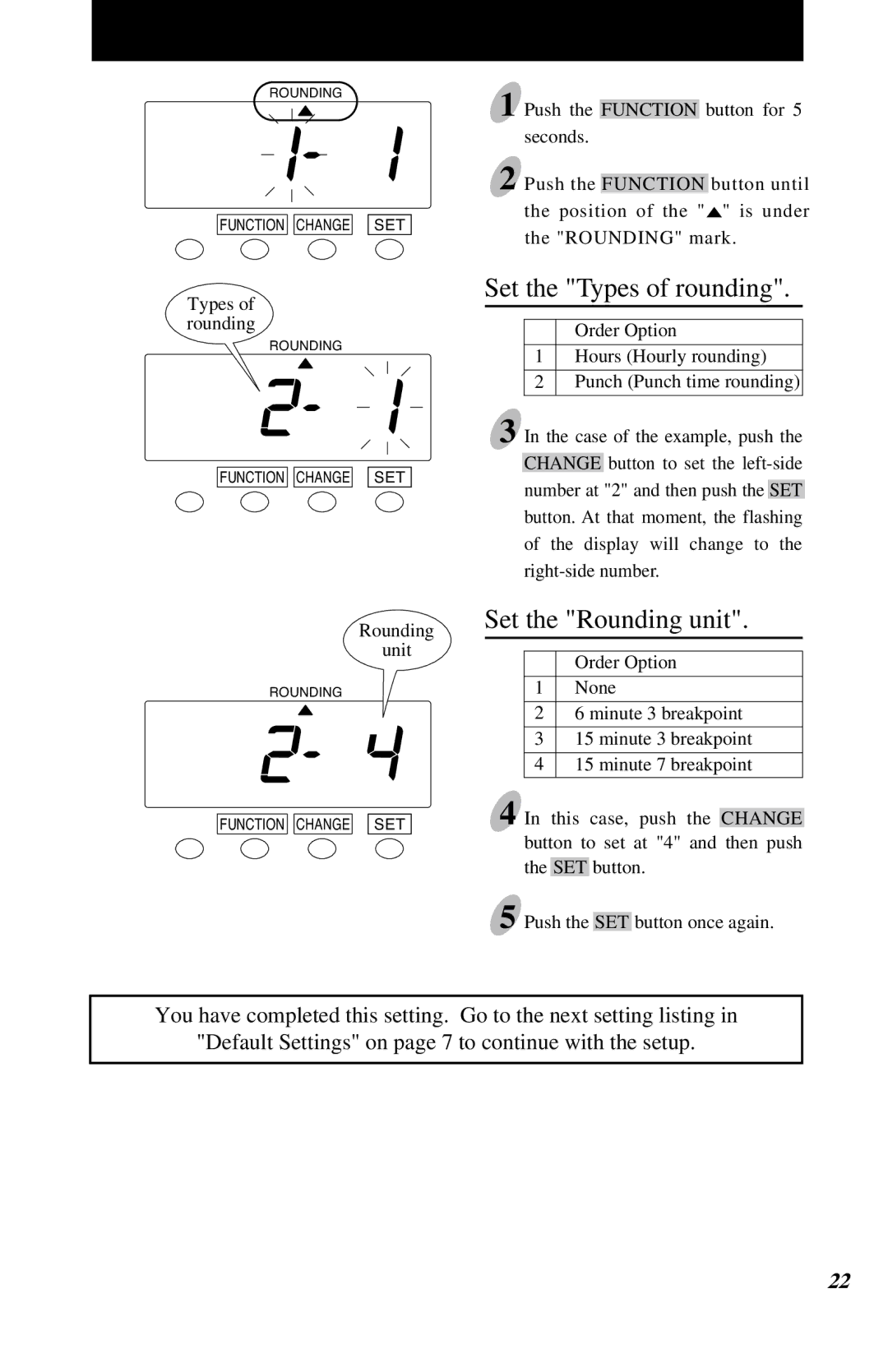 Lathem 7500E manual Set the Types of rounding, Set the Rounding unit 