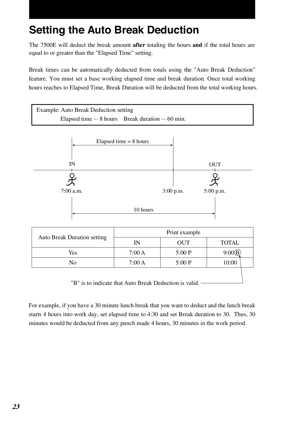 Lathem 7500E manual Setting the Auto Break Deduction, Total 