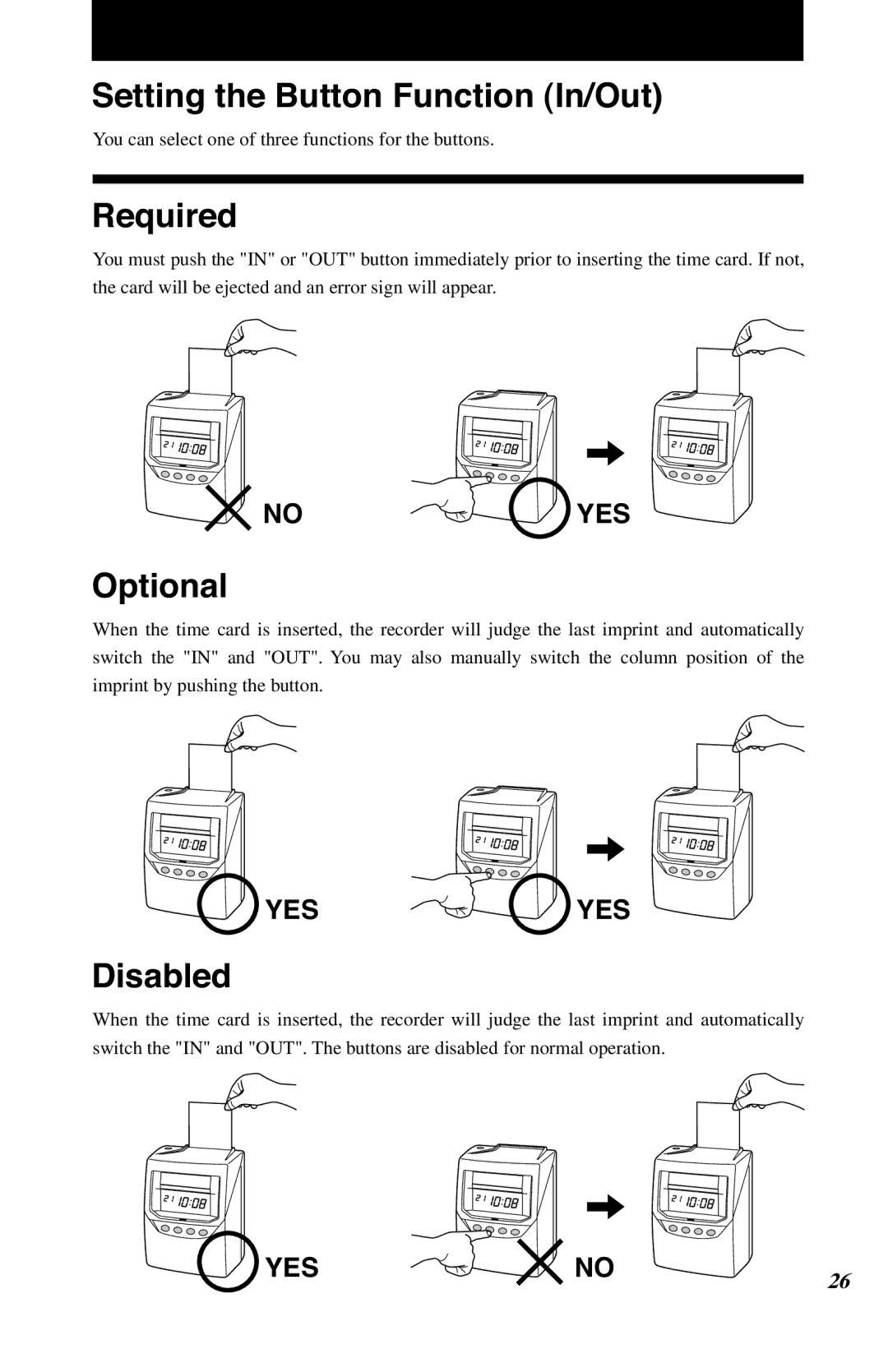 Lathem 7500E manual Setting the Button Function In/Out, Required, Optional, Disabled 