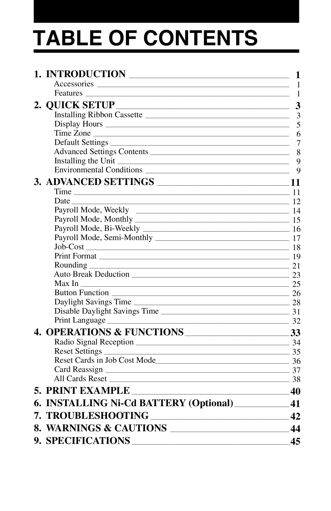 Lathem 7500E manual Table of Contents 