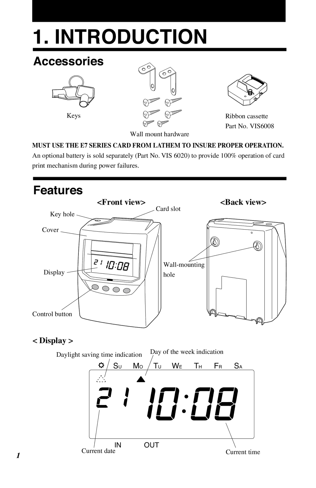 Lathem 7500E manual Accessories, Features 