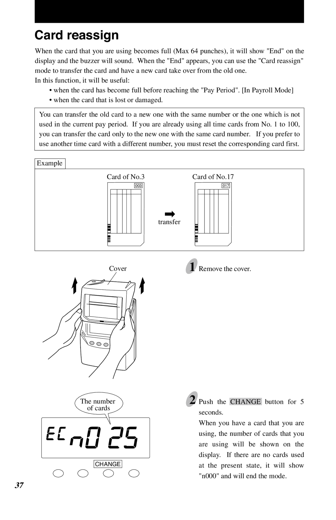 Lathem 7500E manual Card reassign 