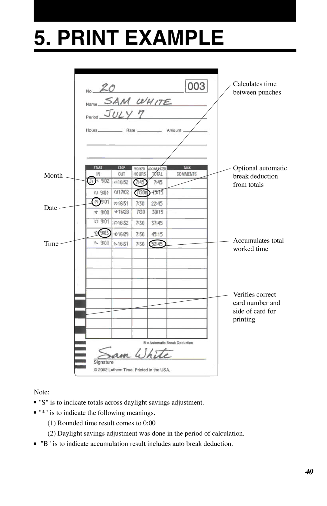 Lathem 7500E manual Print Example 