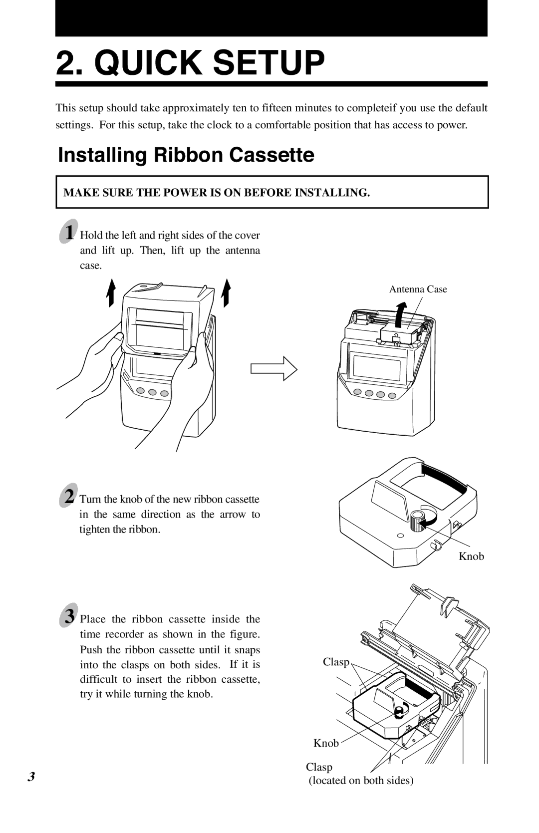 Lathem 7500E manual Quick Setup, Installing Ribbon Cassette 