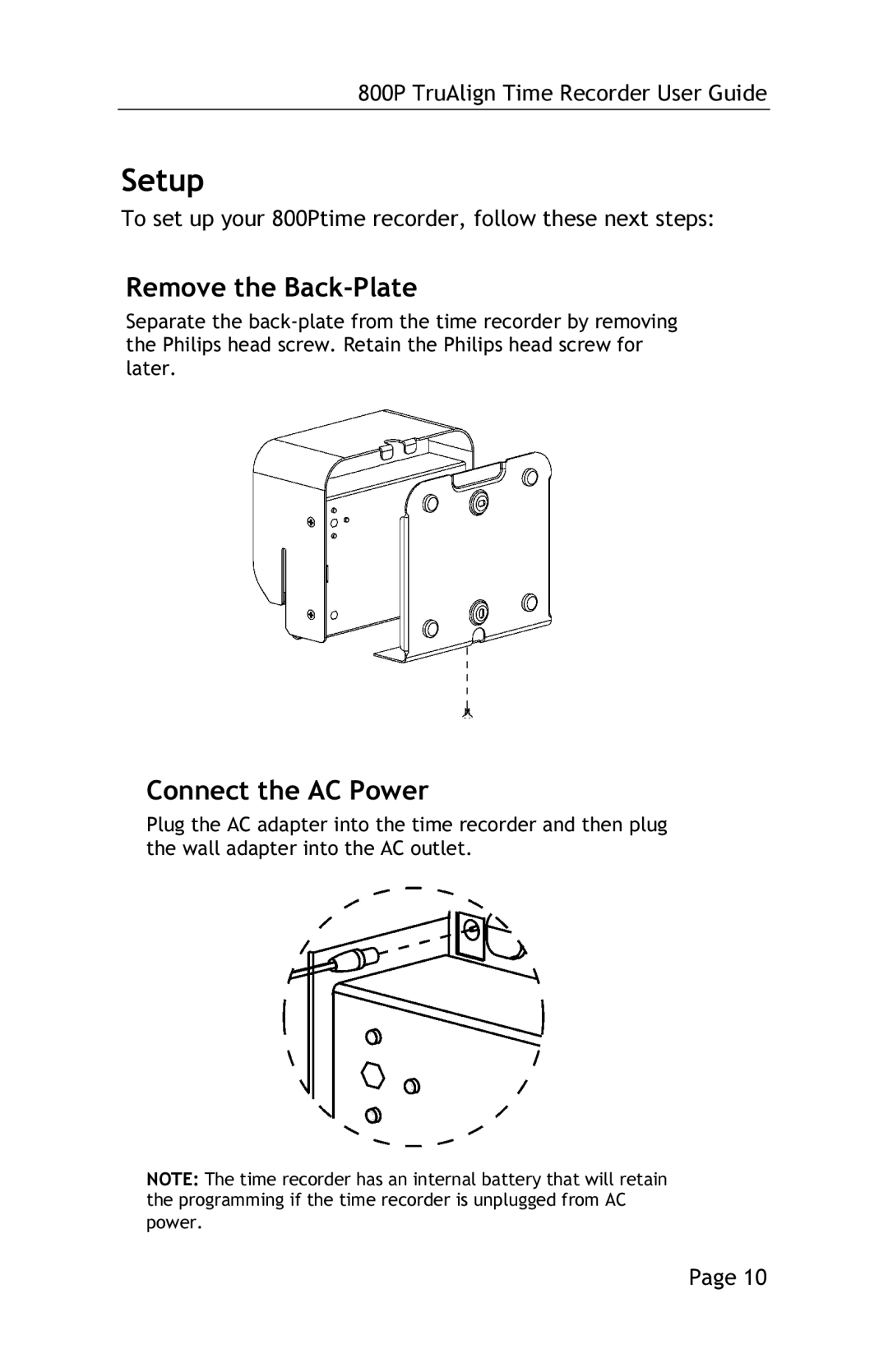 Lathem 800P manual Setup, Remove the Back-Plate 