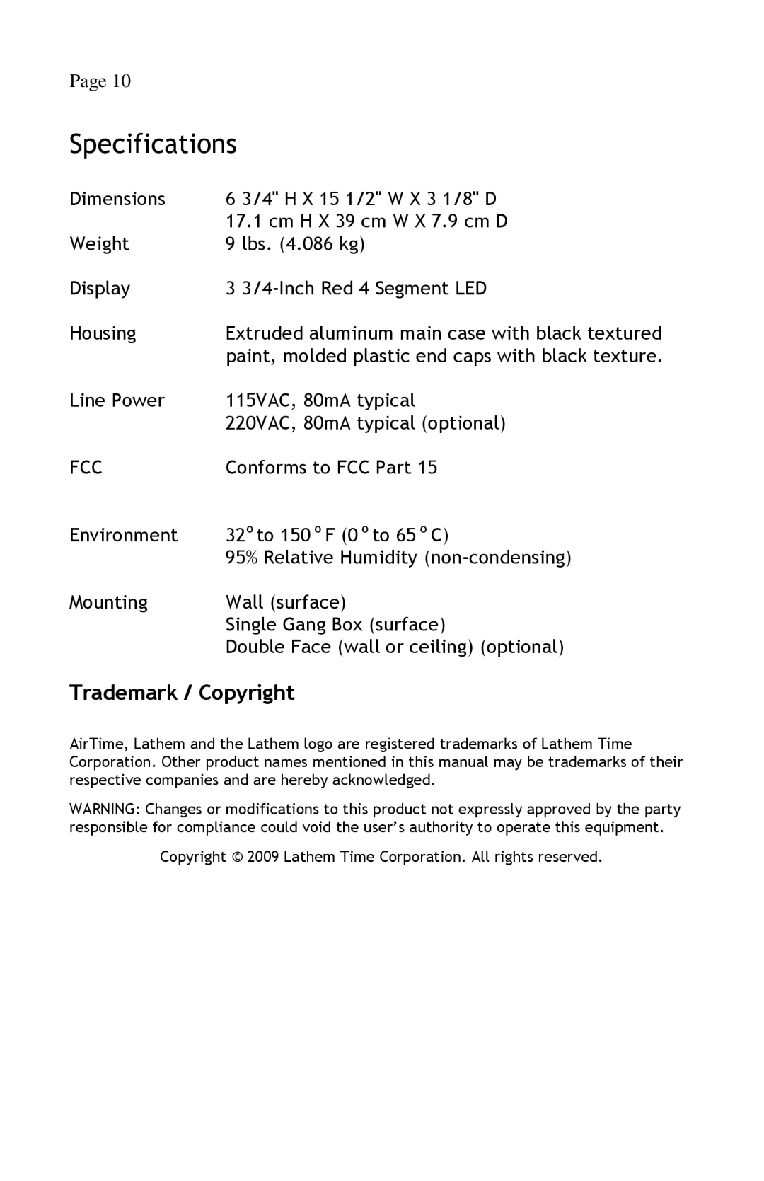 Lathem AT-DDC4 manual Specifications, Fcc 