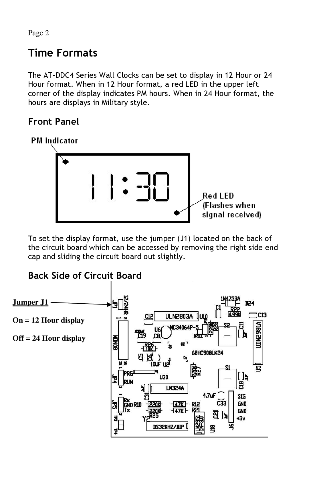 Lathem AT-DDC4 manual Time Formats, Front Panel, Back Side of Circuit Board 