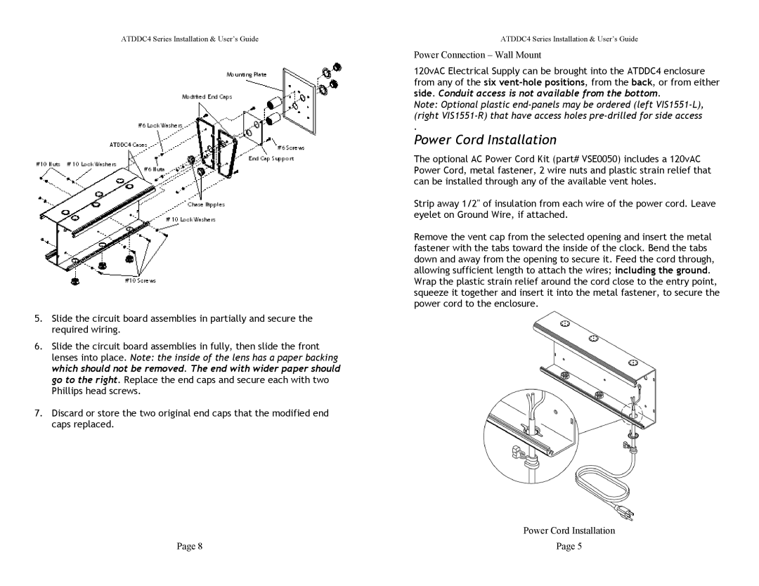 Lathem ATDDC4 manual Power Cord Installation 